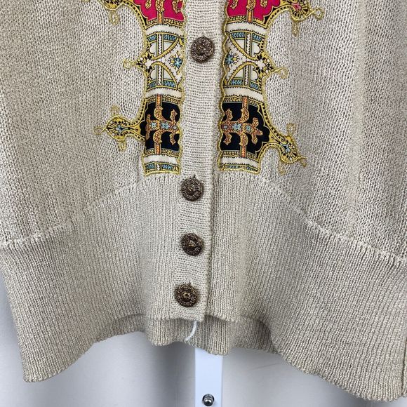 Vintage‎ Umi Collections Knit Sweater Applique Anne Crimmins Beige Small - Picture 5 of 8